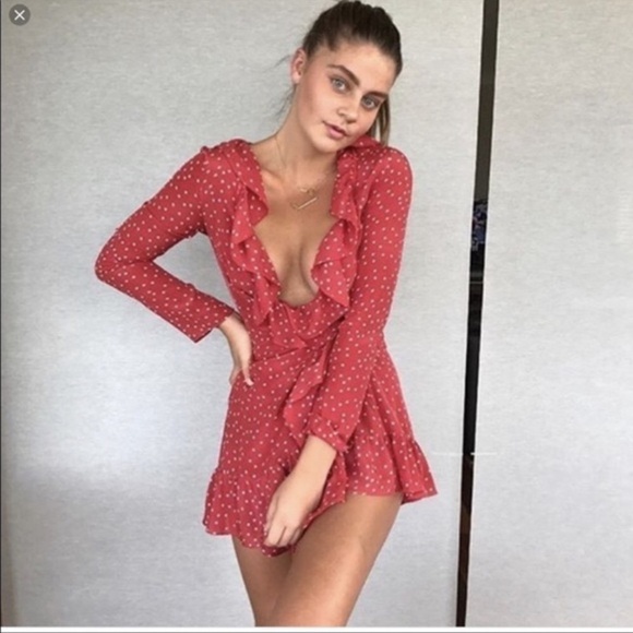 REALISATION PAR Red Alexandra Star Print Ruffle Long Sleeve Wrap Mini Dr… - Picture 5 of 14